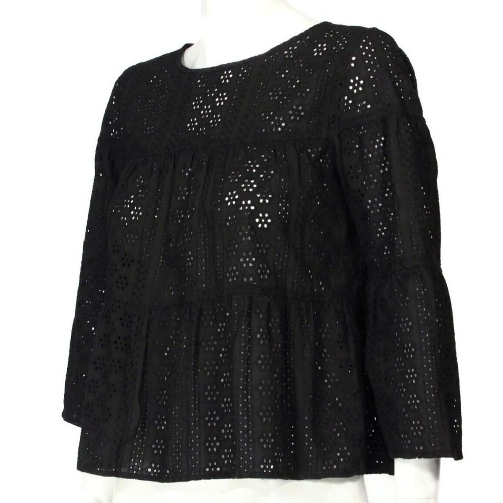 Madewell Eyelet Flutter Sleeve Button Back Tiered… - image 4